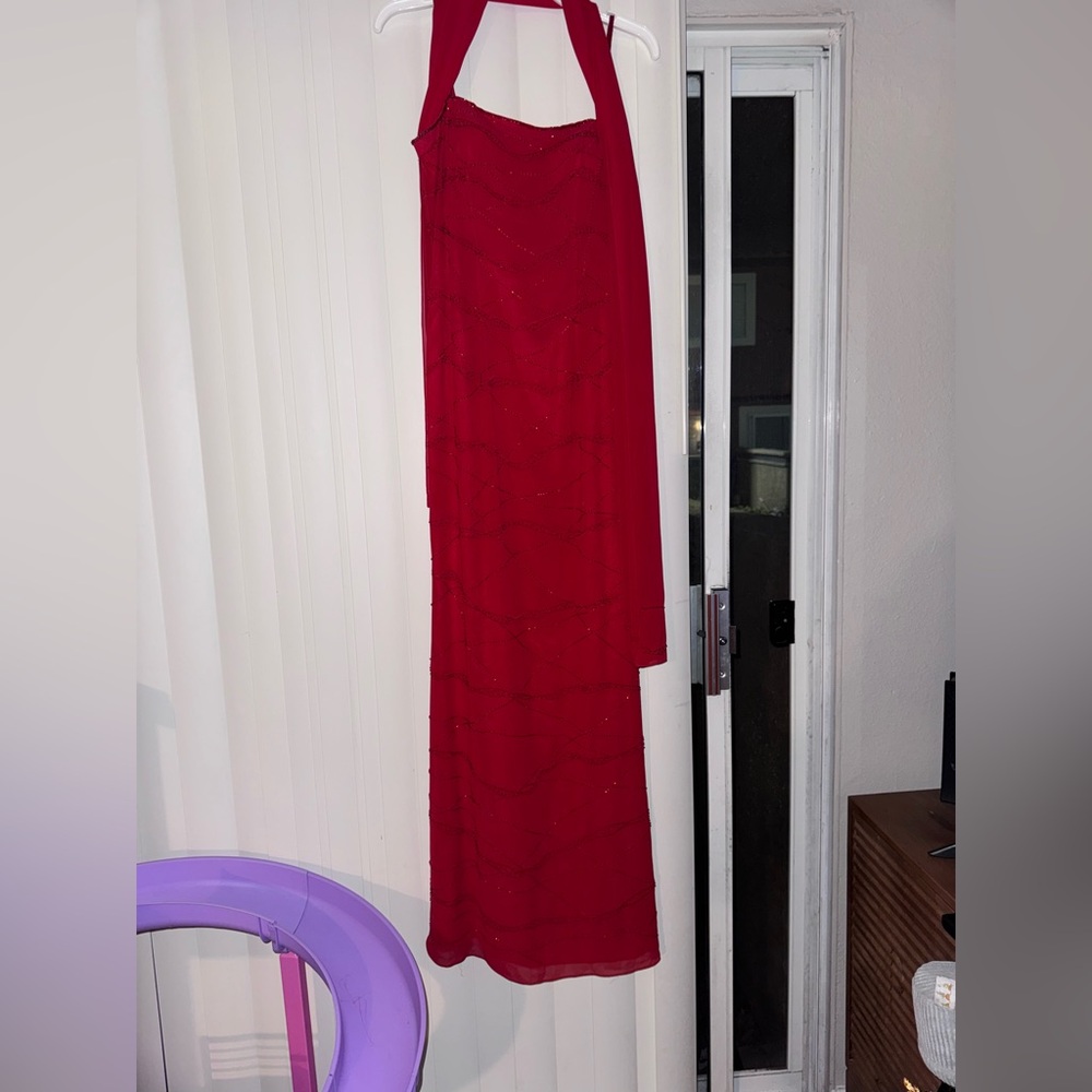 Donna Gray Red Dress with beaded details